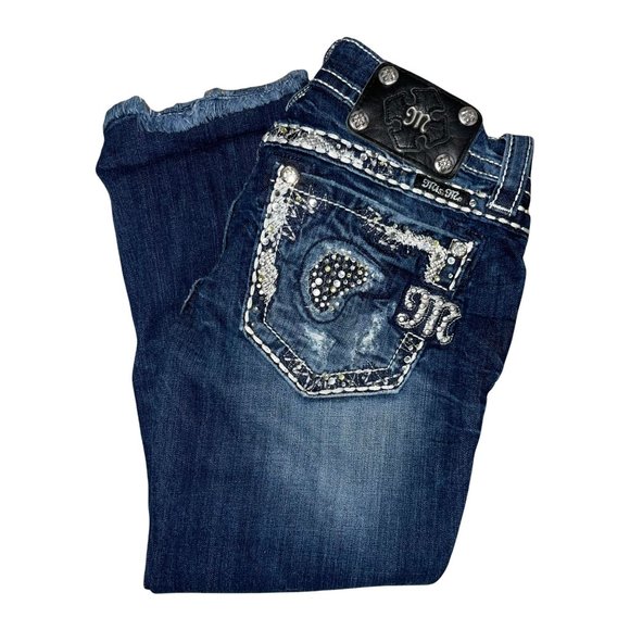 Miss Me Signature JE8025C4 Cropped Jeans Womens 25 20 Embroidered Distressed - Picture 1 of 7